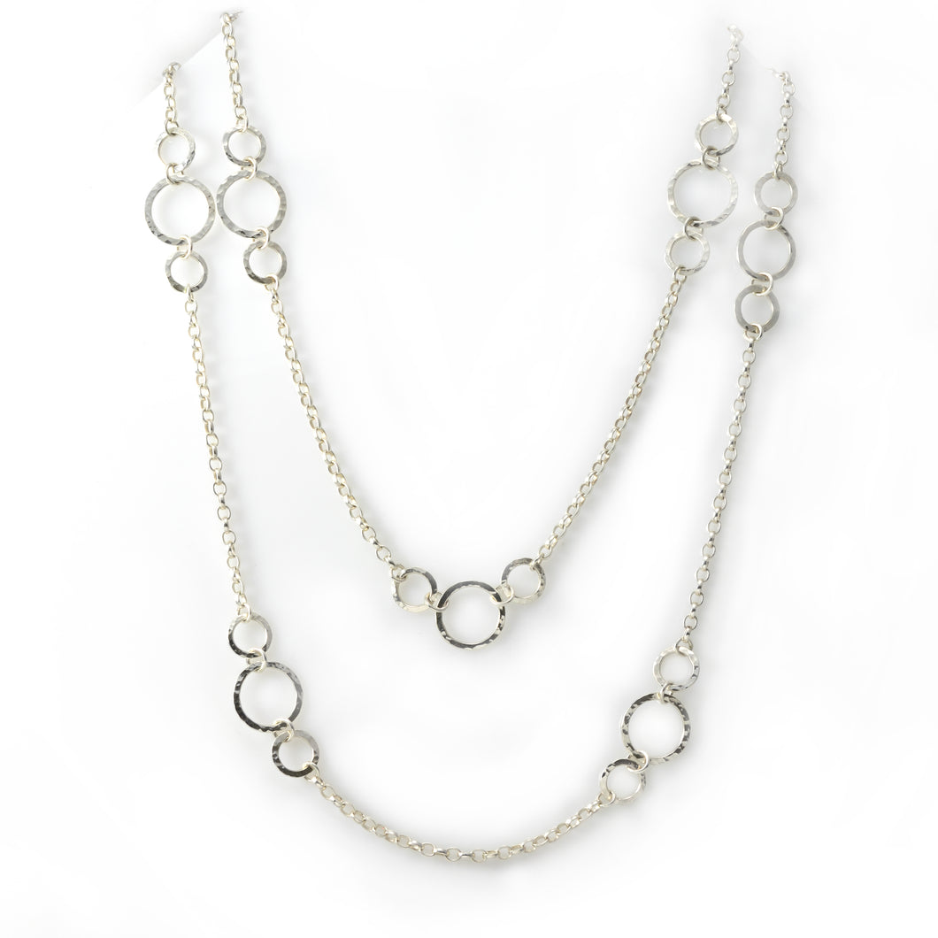 Long Hammered Circles Necklace