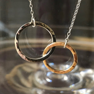 Silver & Gold Hammered Circles Necklace